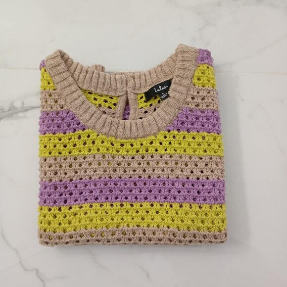 Lulus Striped Crochet Knit Sleeveless Sweater Top Size L Womens - Picture 5 of 8